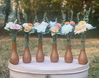 Caramel Bud Vases, Set of 6, Tan Dipped Bud Vases, Wedding Centerpieces, Bridal Shower, Wedding Decor, Floral Centerpiece, Floral Decor