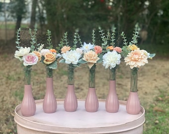 Blush Bud Vases, Set of 6, Dipped Blush Vases, Bud Vase, Pink Vase, Wedding Centerpieces, Bridal Shower, Wedding Decor, Floral Centerpiece