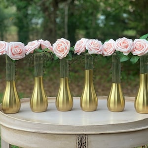 Gold Bud Vases, Set of 6, Gold Dipped Bud Vases, Gold Vases, Bud Vase, Wedding Centerpiece, Bridal Shower, Floral Centerpiece, Floral Decor image 1