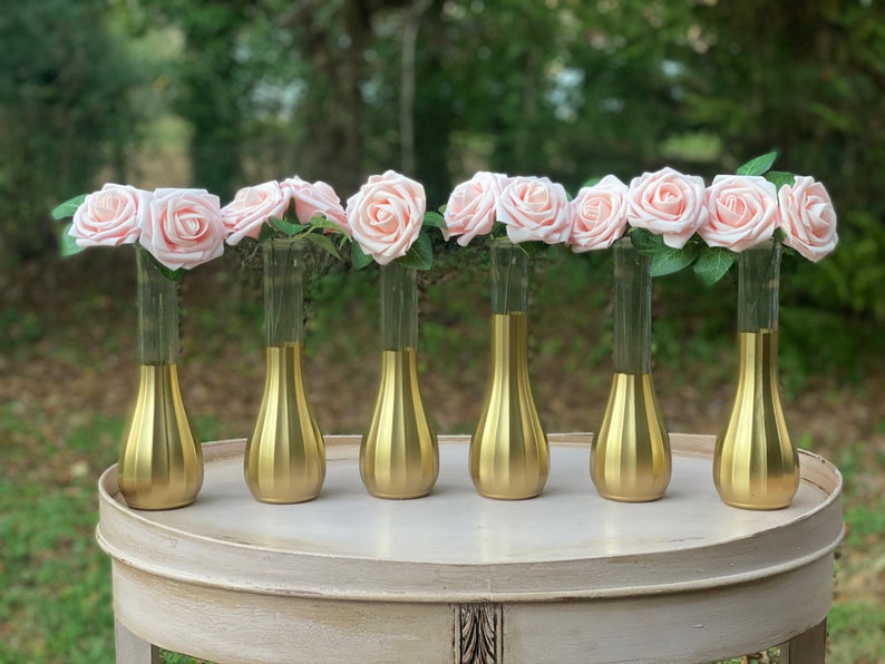 Gold Bud Vases, Set of 6, Gold Dipped Bud Vases, Gold Vases, Bud Vase, Wedding Centerpiece, Bridal Shower, Floral Centerpiece, Floral Decor image 1