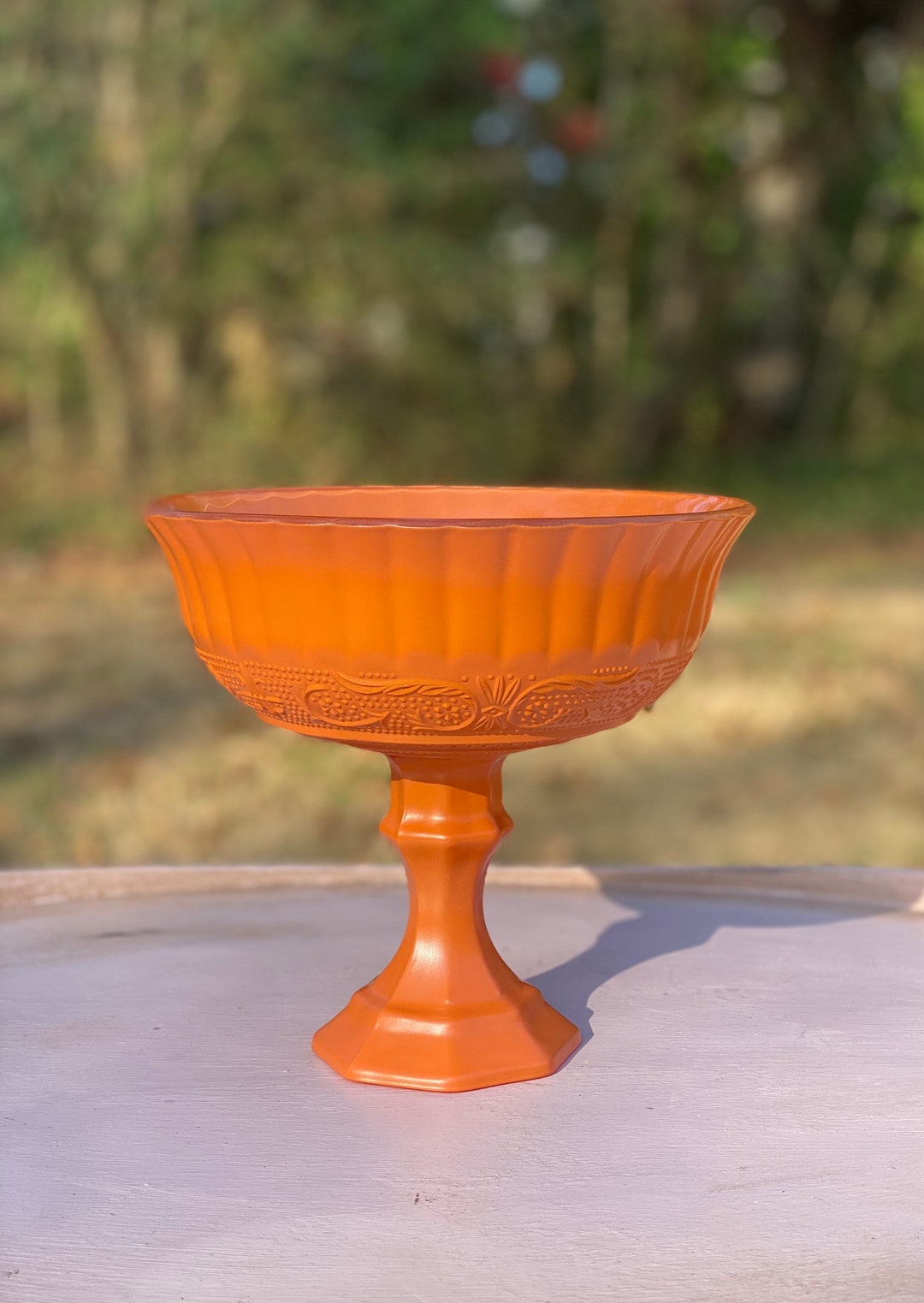 Burnt Orange Compote Bowl, Burnt Orange Pedestal Vase, Wedding Centerpiece, Floral Centerpiece