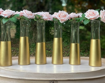 Gold Bud Vases, Set of 6, Dipped Gold Vases, Bud Vase, Wedding Centerpieces, Bridal Shower, Wedding Decor, Floral Centerpiece, Floral Decor
