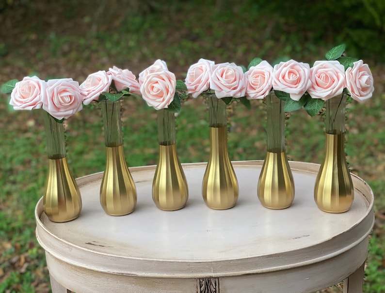 Gold Bud Vases, Set of 6, Gold Dipped Bud Vases, Gold Vases, Bud Vase, Wedding Centerpiece, Bridal Shower, Floral Centerpiece, Floral Decor image 5