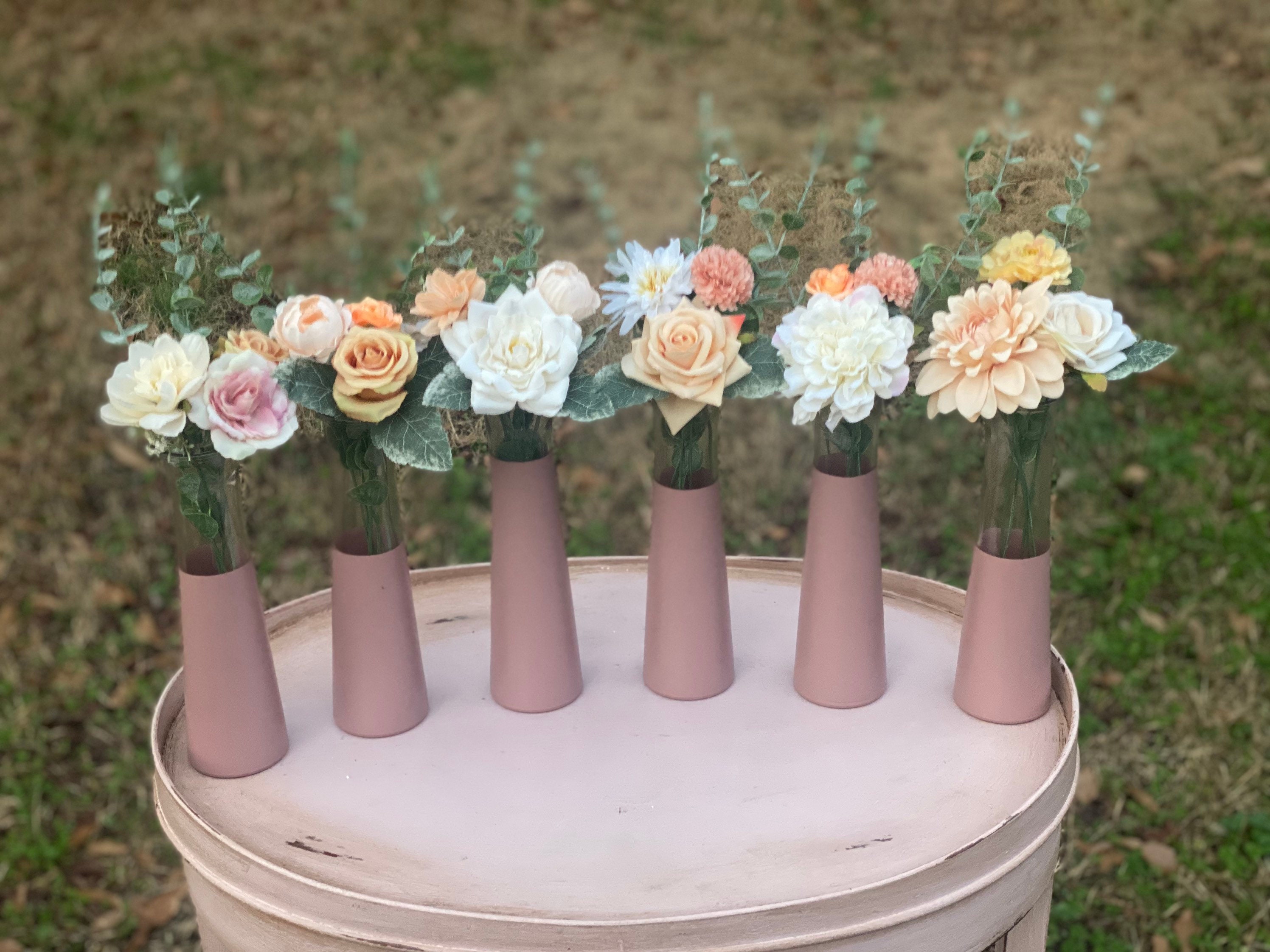 Blush Bud Vases Set of 6 Dipped Blush Vases Bud Vase Pink Etsy