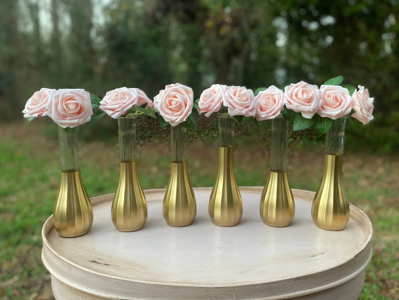 Gold Bud Vases, Set of 6, Gold Dipped Bud Vases, Gold Vases, Bud Vase, Wedding Centerpiece, Bridal Shower, Floral Centerpiece, Floral Decor image 4