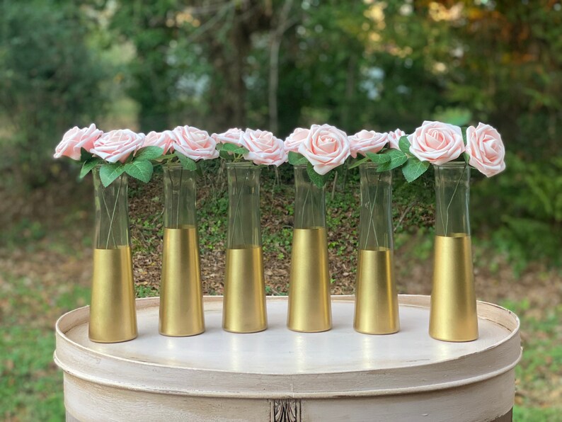 Gold Bud Vases Set of 6 Dipped Gold Vases Bud Vase Wedding Etsy
