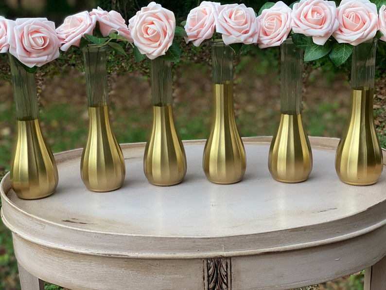 Gold Bud Vases, Set of 6, Gold Dipped Bud Vases, Gold Vases, Bud Vase, Wedding Centerpiece, Bridal Shower, Floral Centerpiece, Floral Decor image 2