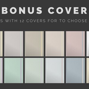 May include: Twelve different color options for a book cover design. Each cover has a subtle gradient and a vertical stripe down the center.