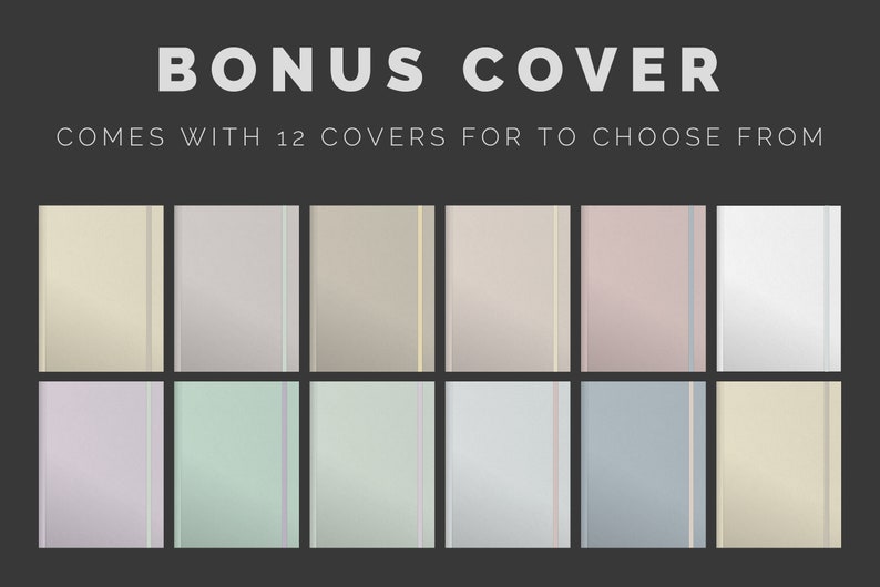 May include: Twelve different color options for a book cover design. Each cover has a subtle gradient and a vertical stripe down the center.
