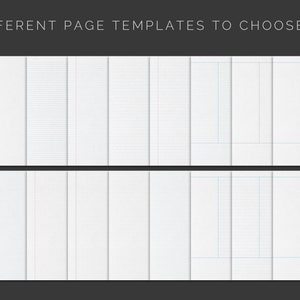 May include: A set of 36 different page templates for a notebook. The templates include lined, grid, and blank pages.