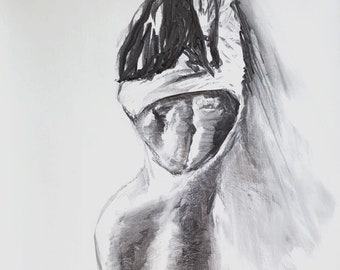 Original Woman Sketch Charcoal Pencil Art Female Figure Sensual Drawing 27.5x39 inches handmade Alina Louka Art