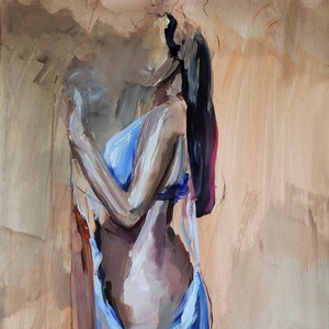 Original Woman painting 44x28 inches Female Sensual Pose Sky Blue Wall Art Sexy Woman Art Alina Louka Art