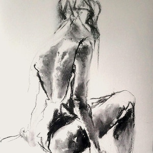 Black And White Original Woman Sketch Charcoal Drawing Sensual Female Figure Sketch 20x27.5 inches handmade Alina Louka Art