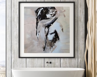 Lovers Art Print Baby Blue Coule Painting Giclee Lovers Art Lovers Embrace 70x70cm handmade Alina Louka Art