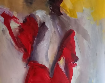 Woman Painting Feminine Female Figure Red Dress Painting Sensual Lady Painting Woman In Red 27.5x39 inches handmade AlinaLouka