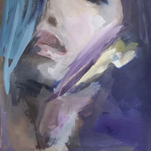 Original Woman Face Painting Woman Portrait Painting Blue And Purple Woman Art Original Painting 27.5x39 inches handmade Alina Louka Art