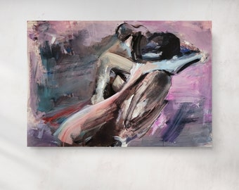 Couple Art Print Purple And Blue Art Lovers Embrace Art print Bedroom Sensual Art Alina Louka Art