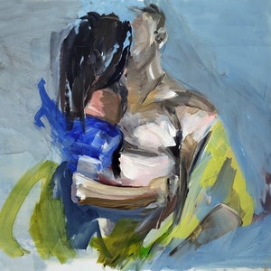 Lovers Art Print 27.5x39 inches Male Female Painting Couple Embrace Painting Cobalt Blue Juicy Green Bedroom Art handmade Alina Louka Art