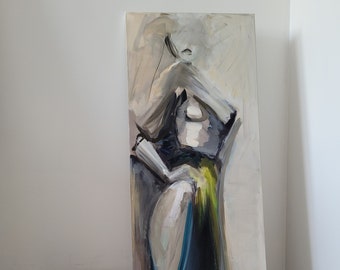 Original Frau Gemälde auf Leinwand Weibliche Kunst Sinnliche weibliche Figur Malerei 51x19,5 Zoll Alina Louka Kunst