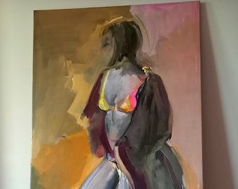 Woman Painting On Canvas Sensual Woman Art Female Figure On Canvas Large Wall Art 47x23 inches handmade AlinaLoukaArt