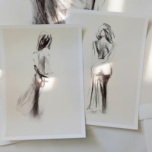 Set of Two Woman Sketches Black and White Art Prints Of Woman Female Figure Sensual Art handmade Alina Louka Art