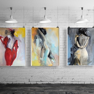 Set of three Art Prints of Women Sensual Art Set Female Figure Art Fashion Art handmade Alina Louka