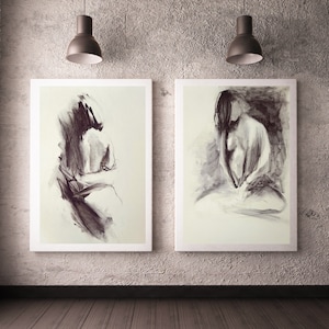 Set of Two Woman Sketches Black And White Female Art Living Room Art Romantic Female Figure Art Prints Alina Louka Art
