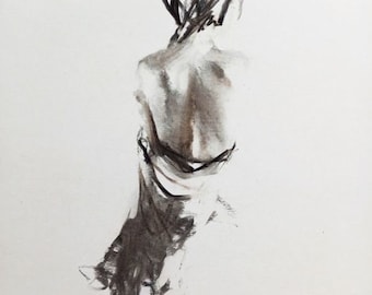 Woman Sketch Minimalist Black And White Art Female Figure Drawing Charcoal Art handmade Alina Louka