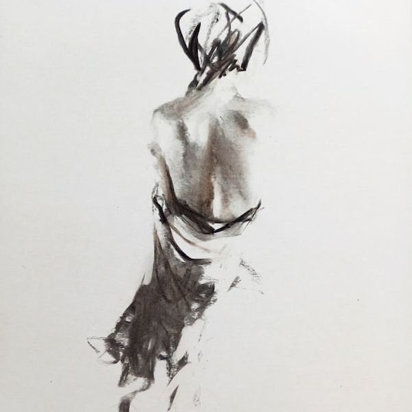 Woman Sketch Minimalist Black And White Art Female Figure Drawing Charcoal Art handmade Alina Louka