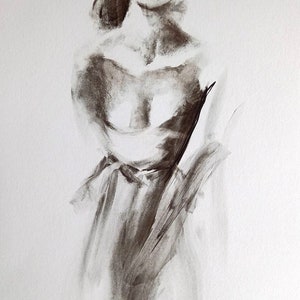 Frau Kunst Große Schwarz Weiß Frau Kunstdruck Kohle Bleistift Weibliche Figur Zeichnung Große Wand Kunst handgemacht Alina Louka Art