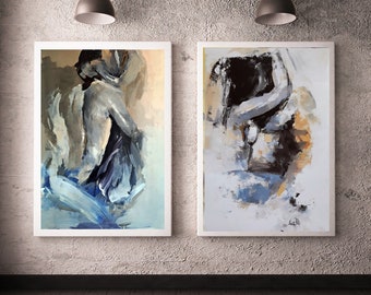 Zestaw dwóch wydruków artystycznych Lovers Zestaw zmysłowy Zestaw niestandardowy Sztuka dla par 23x34 cale Alina Louka Art