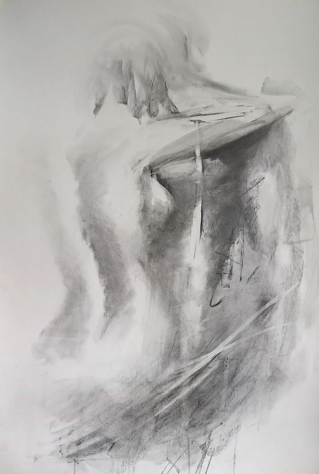 Man and Woman Art Lovers Art Abstract Woman Sketch Large Charcoal Art