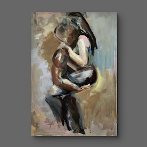 Paar Kunstdruck Mann Frau Malerei Interrassisch Paar Kunstliebhaber Umarmung handgefertigt Alina Louka Kunst
