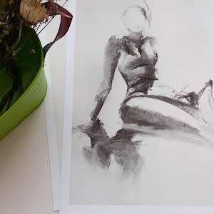 Set of two sketches Woman Art Chrcoal Pencil Art Female Figure Drawing Sensual Art Giclee Alina Louka Art