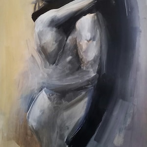 Lovers Painting Large Art Prints Couple Embrace Painting Sensual Couple Painting up to 27.5x39 inches handmade AlinaLoukaArt