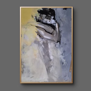 カップルの絵画 愛のアート 恋するカップルが抱擁 パステルトーン ニュートラルトーン 手作り Alina Louka アート