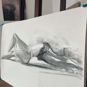 Sensual Woman Sketch Original Charcoal Drawing Beautiful Woman Art Black White Sketch 100x70cm Alina Louka Art