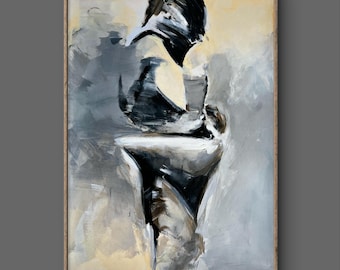 Malowanie kochanków Malowanie pary Duża zmysłowa sztuka ścienna Sztuka do sypialni 39x27,5 cala stworzona robione Alina Louka Art