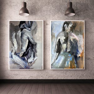 恋人たちのウォールアート 2枚の恋人たちの絵画のセット 官能的な恋人たちのウォールアート カップルアート 親密なアリナ・ルーカアート