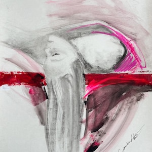 Donna Arte murale Disegno di donna sensuale Rosa neon Melanzana rossa Arte murale Schizzo di donna originale Alina Louka Art