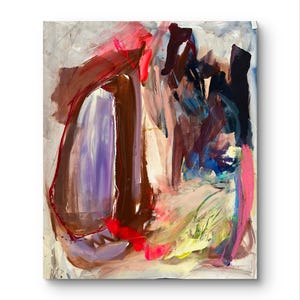 Dipinto astratto originale rosa neon bordeaux blu navy, arte pastello multicolore 59 x 72 cm fatto a mano Alina Louka Art