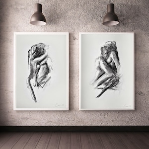 Set of two lovers prints Sensual Lovers Art Intimate Art Set Lovers Sketch Black And White Romantic Art handmade Alina Louka Art