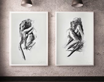 Set of two lovers prints Sensual Lovers Art Intimate Art Set Lovers Sketch Black And White Romantic Art handmade Alina Louka Art