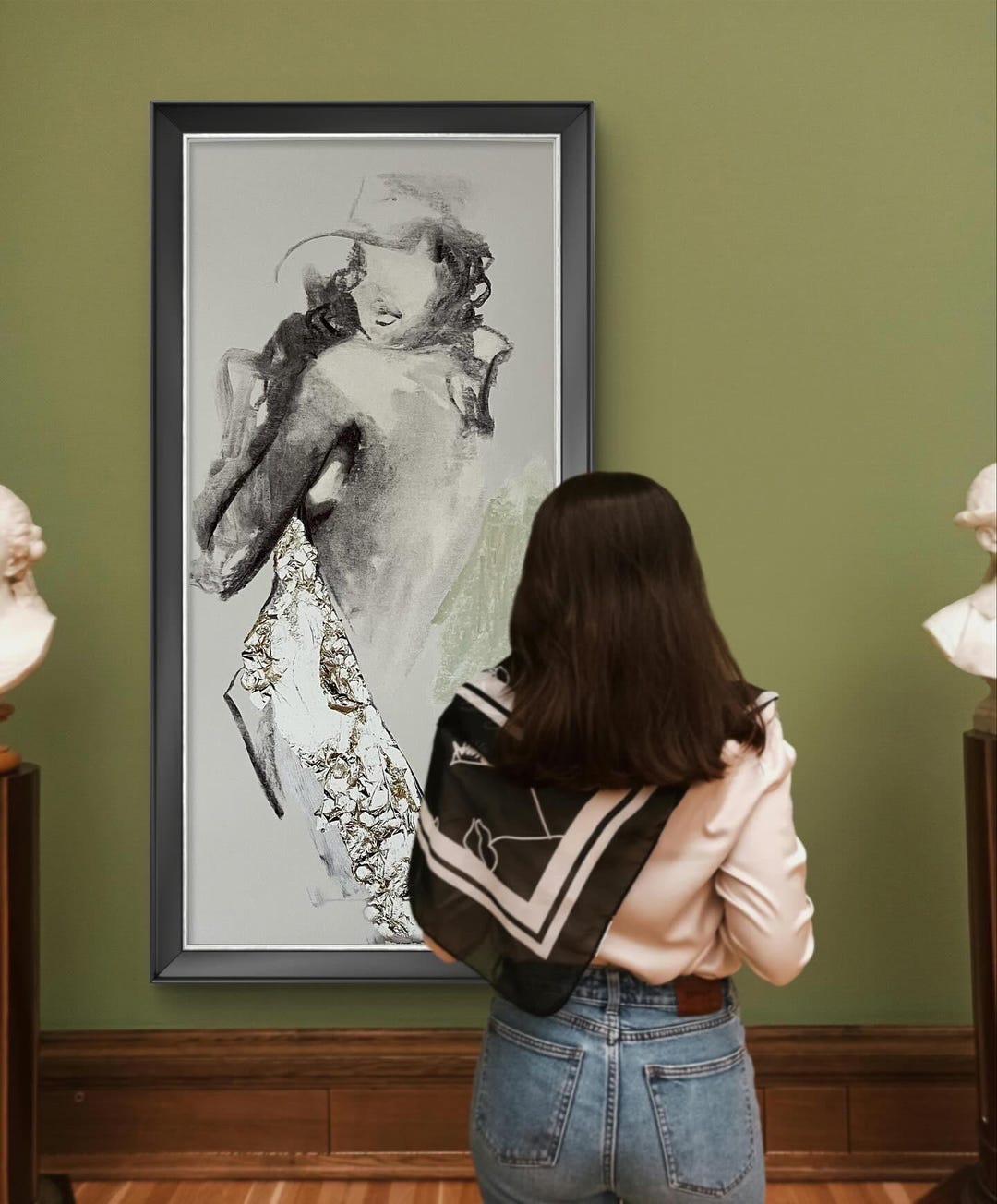 Golden Art Print Woman Art Nude Art Sketch Large Feminine Art Sensual ...