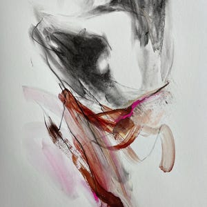 Abstract Woman Sketch Powder Pink and Burgundy Female Drawing Charcoal Pastel Sketch Alina Louka Art