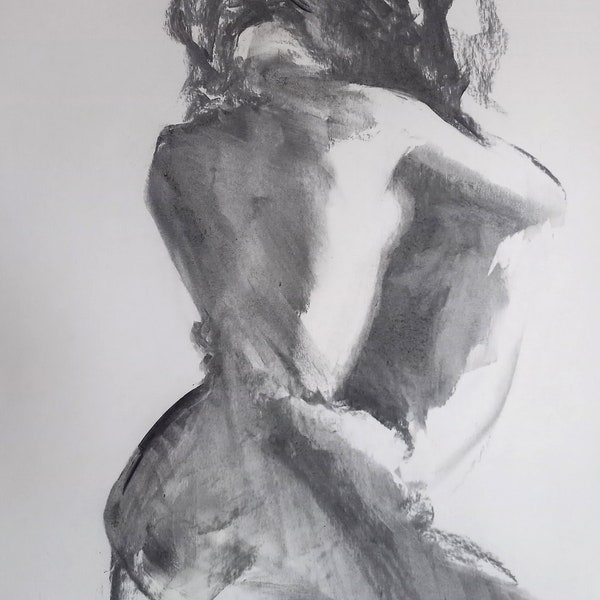 Lovers Art Black And White Lovers Sketch Charcoal Couple Art Lovers Embrace Drawing Large Art Prin  20x27.5 inches handmade Alina Louka Art