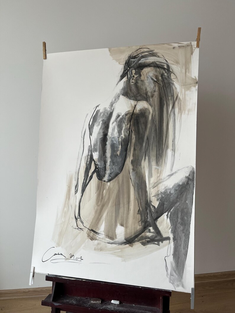 Original Woman Art Nude Back Sketch Large Format Female Drawing Alina Original Woman Art Nude Back Sketch Large Format Female Drawing Alina