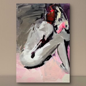 Woman Abstract Art Sensual Female Art Pastel Pink Purple Art sexy Feminine Art  handmade Alina Louka Art