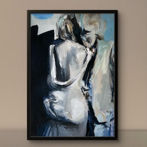 Sensual Couple Painting man and woman sexy  art Sky Blue Navy Blue Lovers Sketch Bedroom Art Idea Alina Louka Art