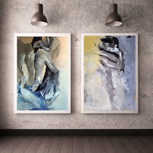Lovers Art Set of Giclee Prints Couple Art Lovers Embrace Sensual Bedroom Art Set Large Wall Art Alina Louka Art